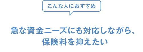 こんな人におすすめ 急な資金ニーズにも対応しながら、保険料を抑えたい