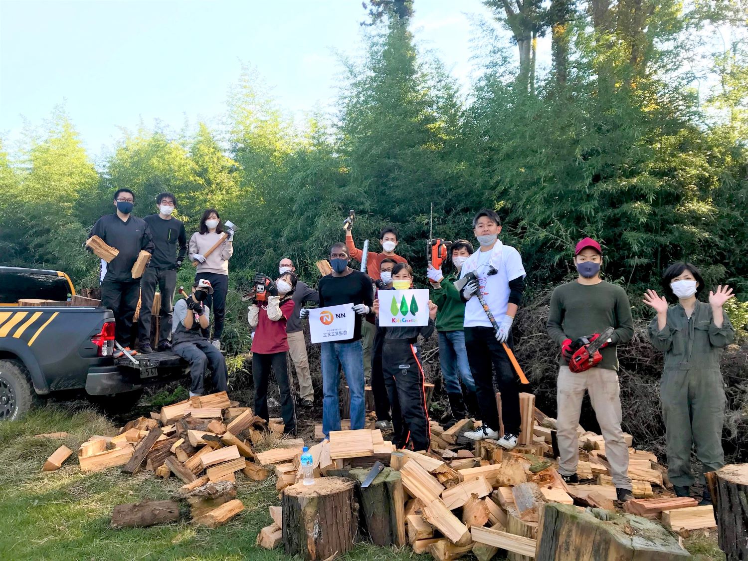 茨城県つくば市での薪割りボランティア